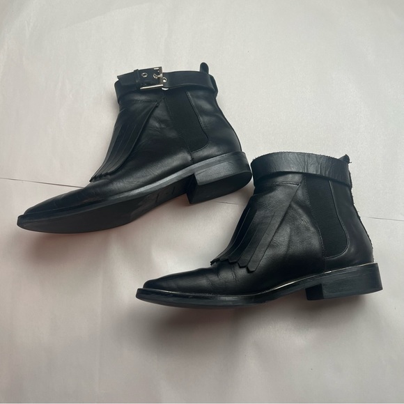 Zara Black Leather Ankle Boots With Fringes Size 40 (US 9) - Picture 4 of 11